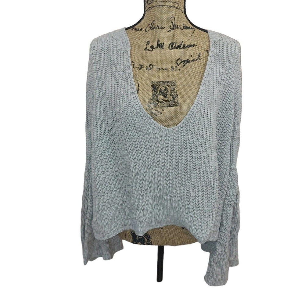 Women's Free People Light Gray Size Large Bell Sleeve Chunky Knit Sweater